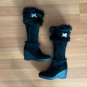 Coach Black Fur-Trimmed Wedge Boots
